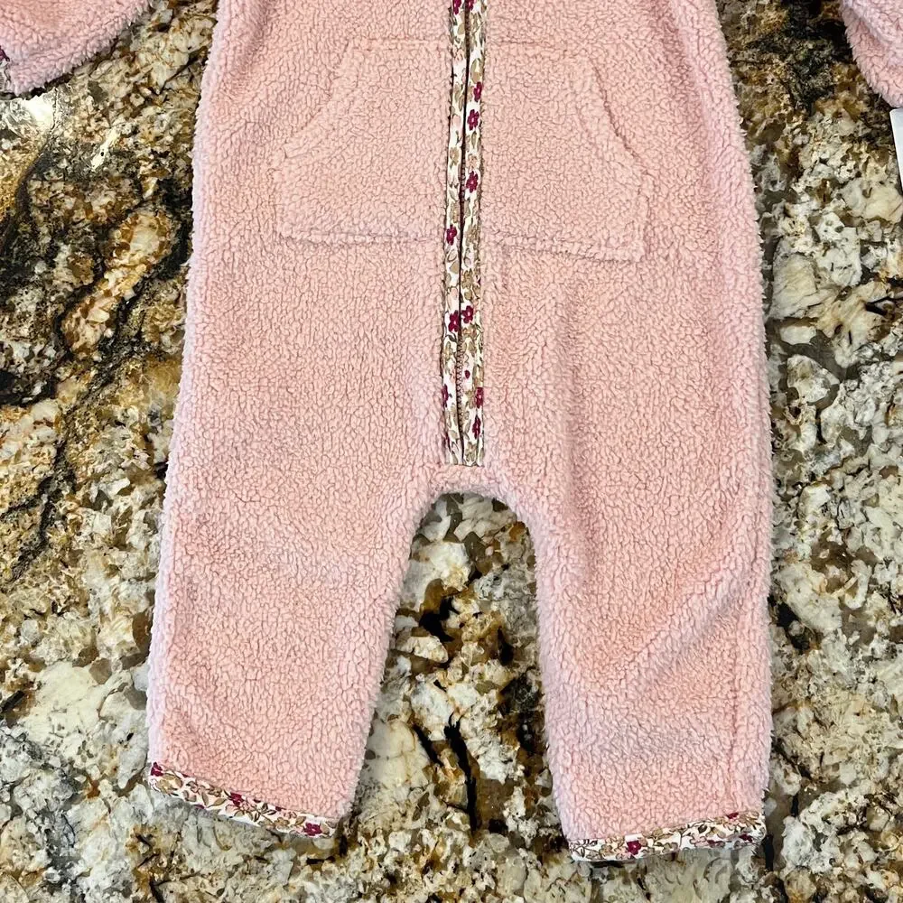 NWT Carter's Baby Girl Pink W/ Floral TrimZip-Up Sherpa Jumpsuit - SIZE 6M